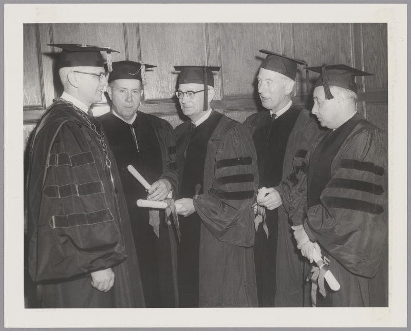 Group with James Rhyne Killian at Temple University commencement, 1960