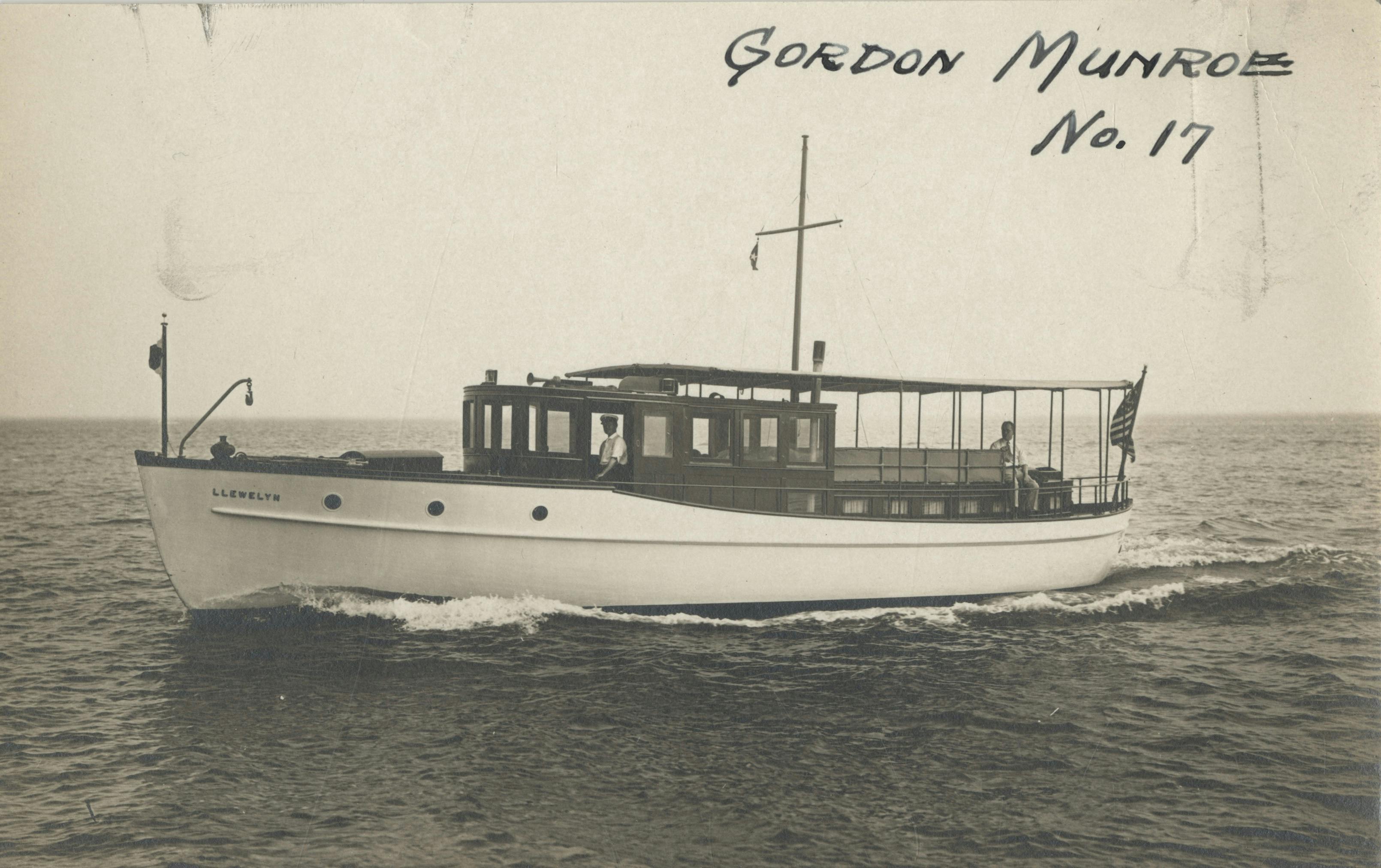 postcard of the Llewellen, a small motorsailer