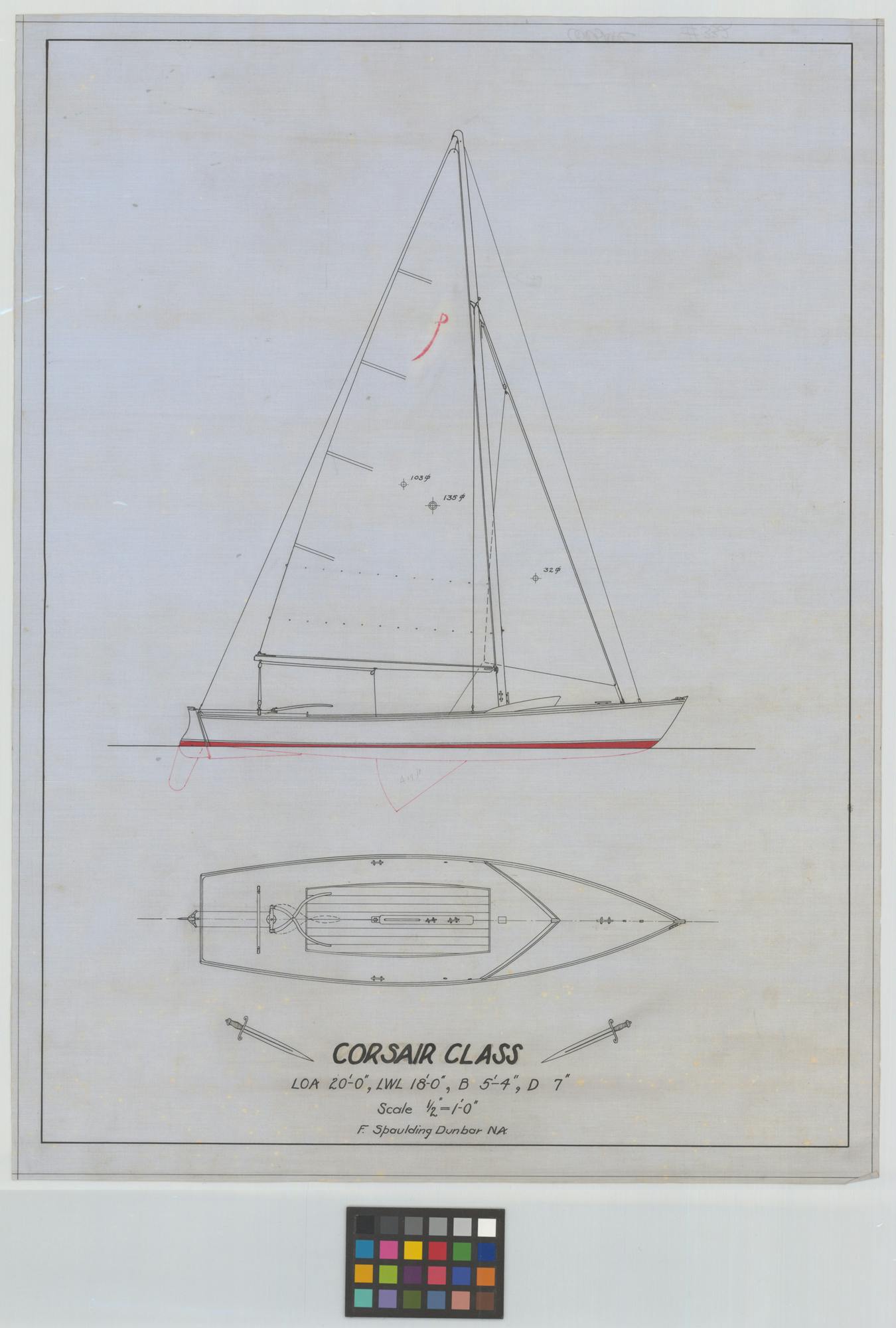 Detail of a Dunbar plan for sail and deck