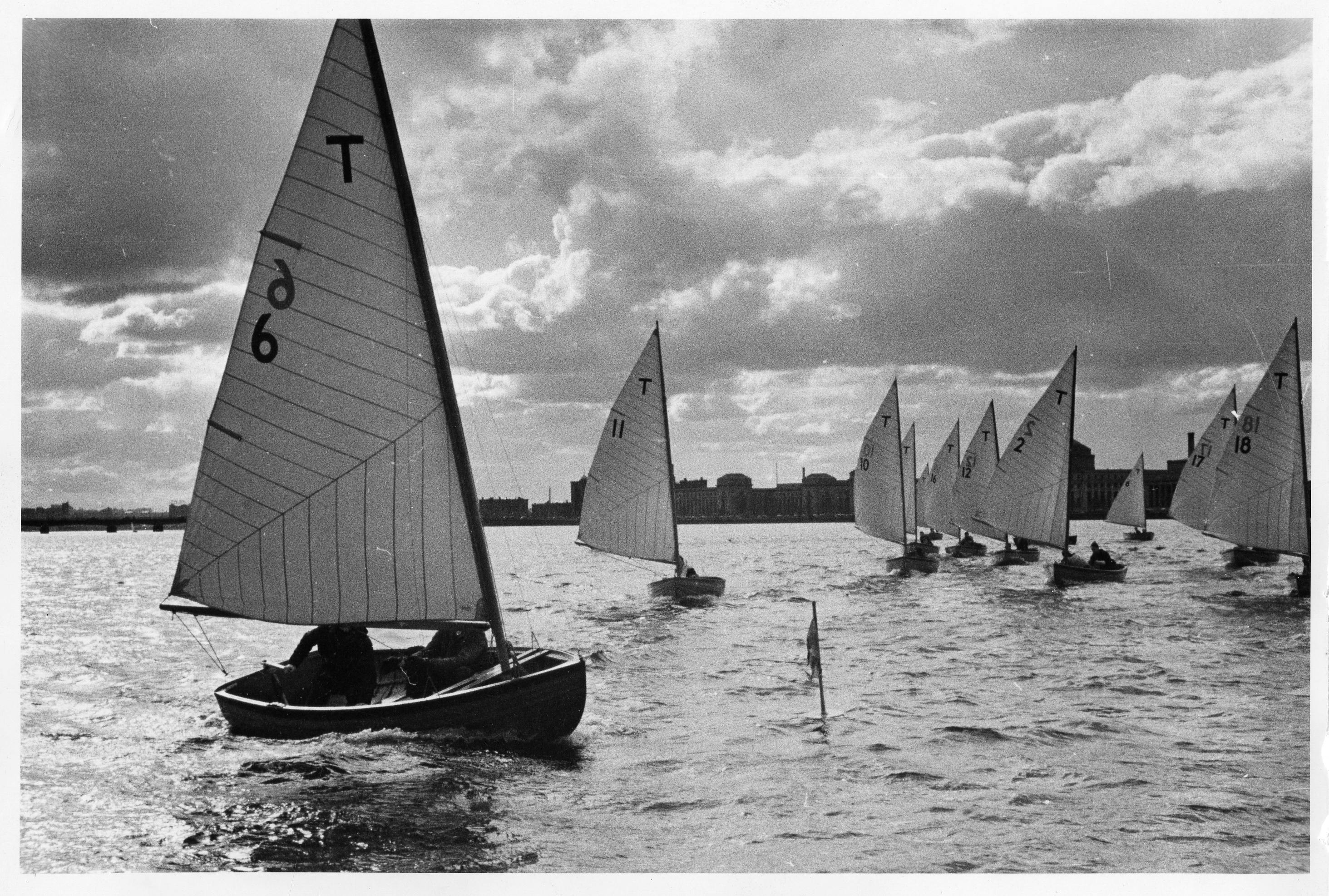 many Tech dinghys on the Charles river
