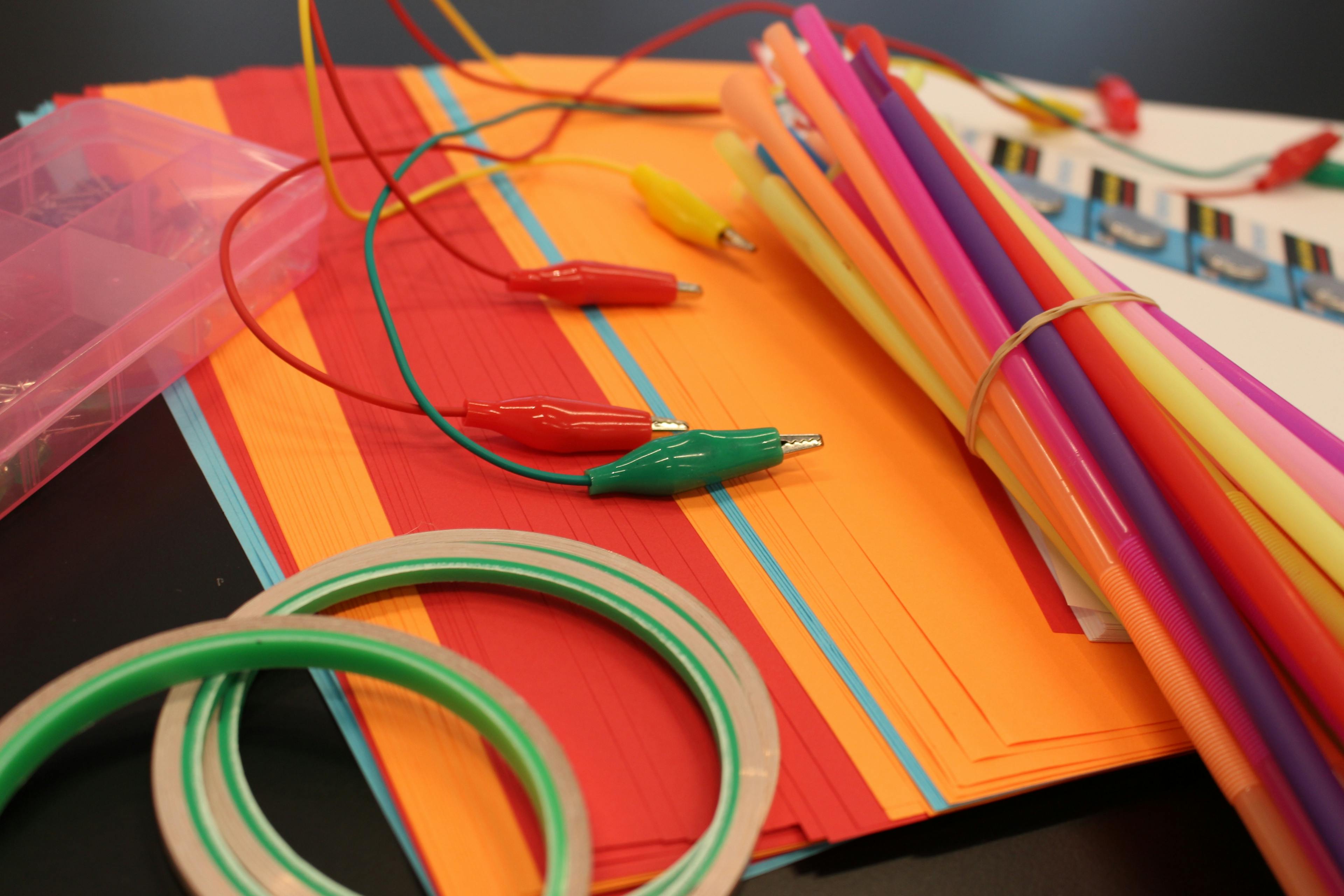 Colorful craft materials for tinkering and creating.