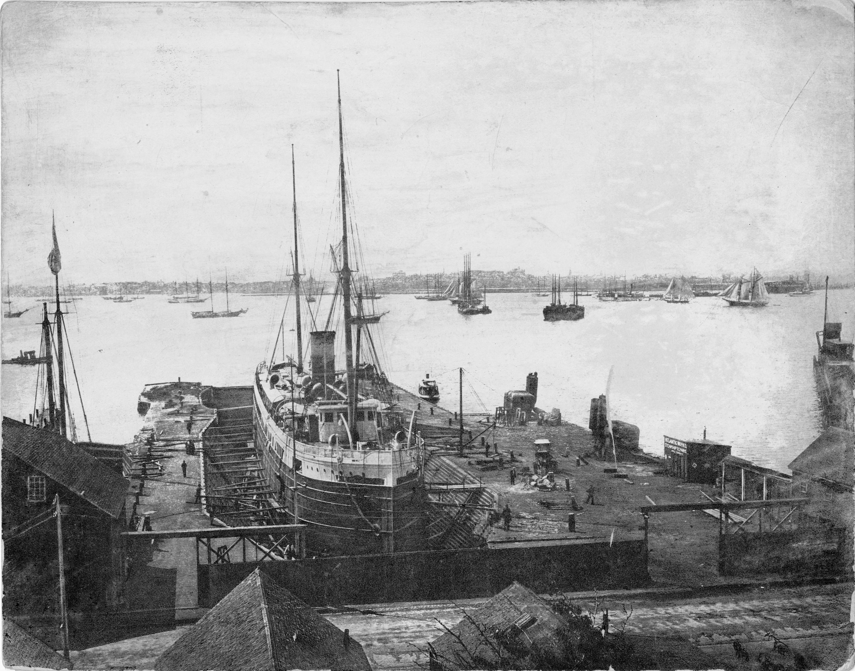photograph of ship under construction from Atlantic Works collection