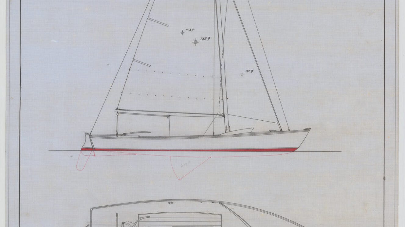 Detail of a Dunbar plan for sail and deck