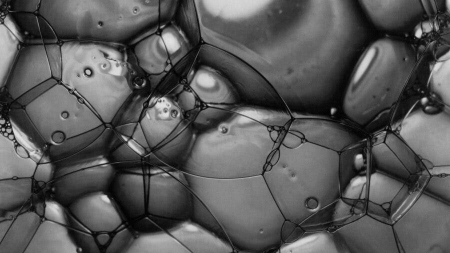 B&W close-up image of bubbles.