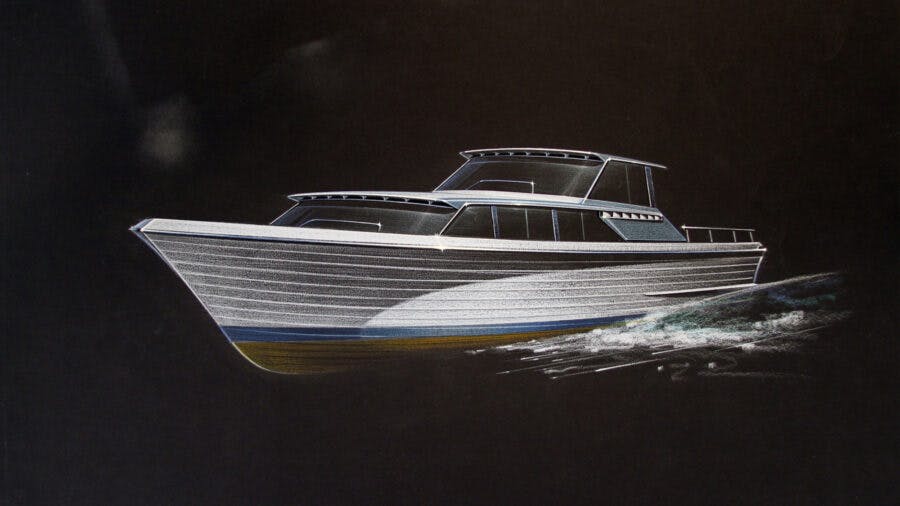 Hudson-Wynne boat, white on black background