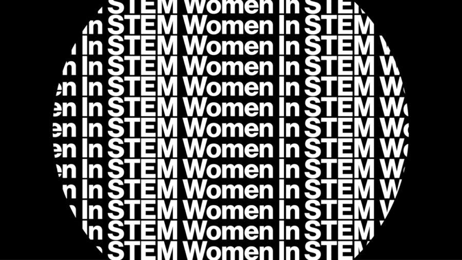 "Women in STEM" in graphic text art.