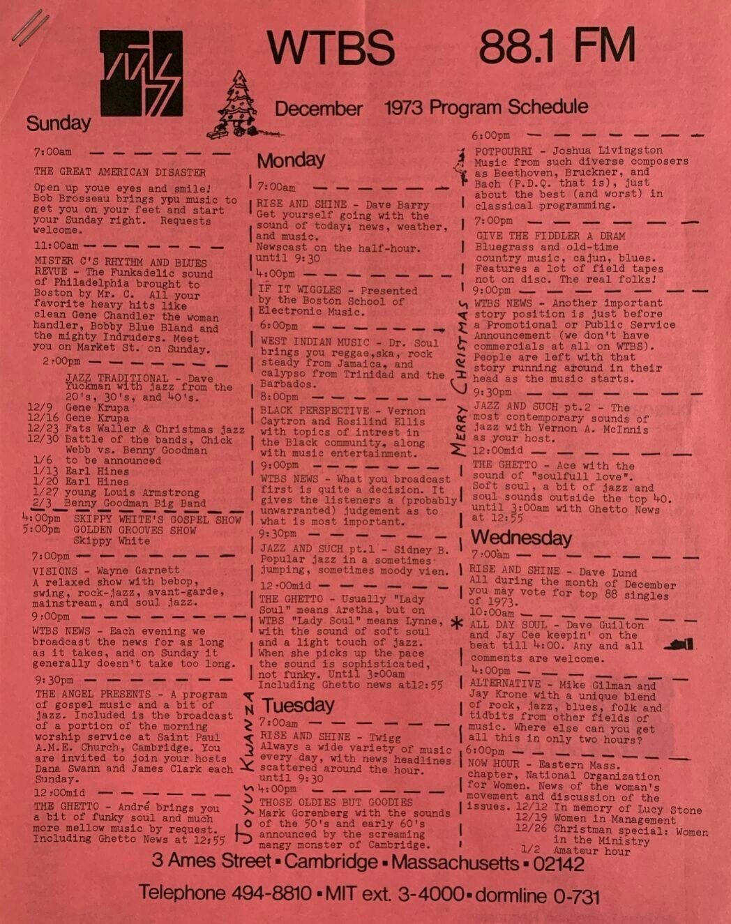 December 1973 WTBS schedule of programs